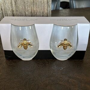 Rachel Zoe Crystal Bee Stemless Wine Glasses NWT